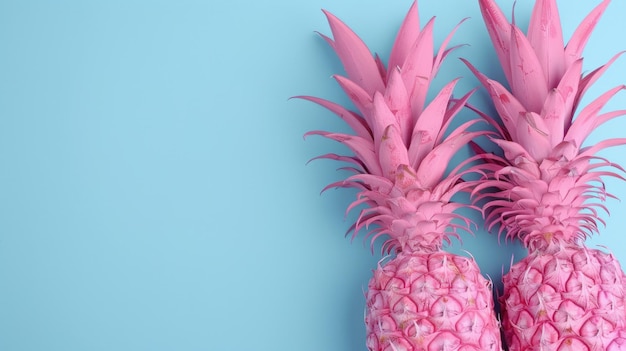 Two pink pineapples on a blue background