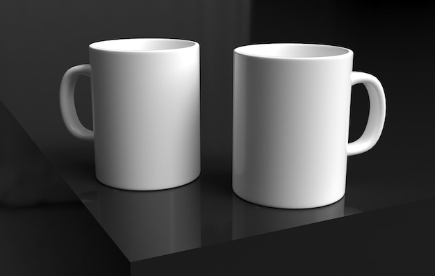 Two Plain White Mugs on a Elegant Dark Background