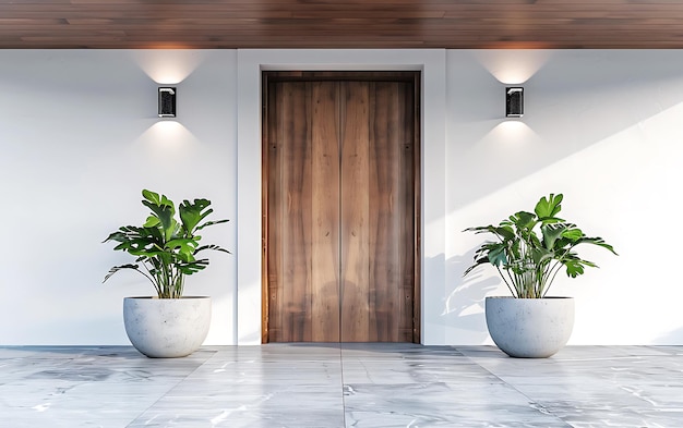 two planters with plants in them are on a marble floor