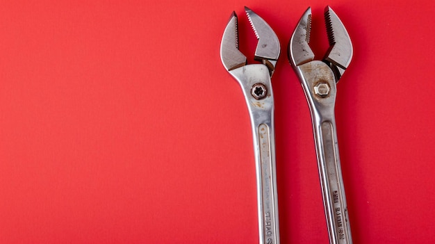 Two Pliers on Red Background Flat Lay