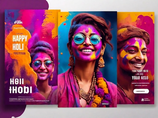 two posters of people with colorful faces and the words happy festival on them