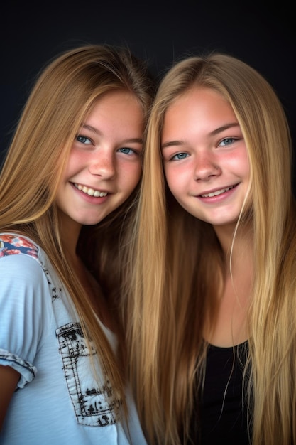 Two pretty young teens smiling and striking a pose for the camera created with generative ai