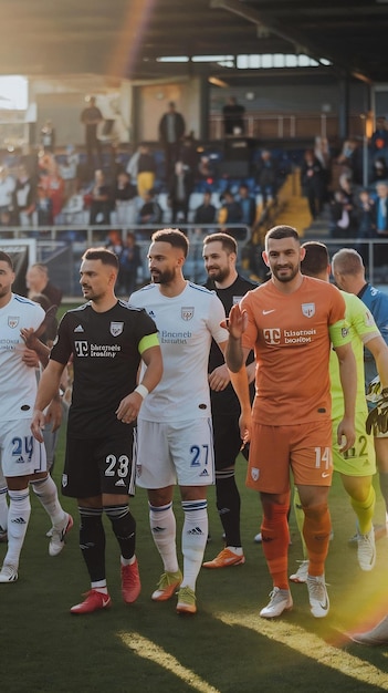 Two Professional Soccer Teams Leaving The Field After Successful Match