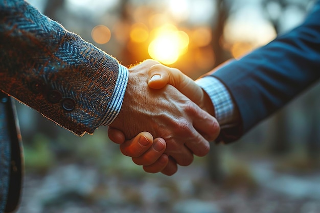 Two professionals shaking hands outdoors symbolizing agreement and trust