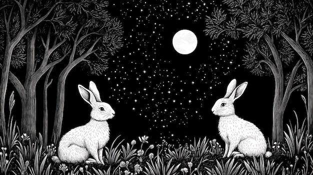 Two Rabbits Under the Night Sky