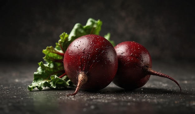 Photo two radishes with a purple background and a brown background