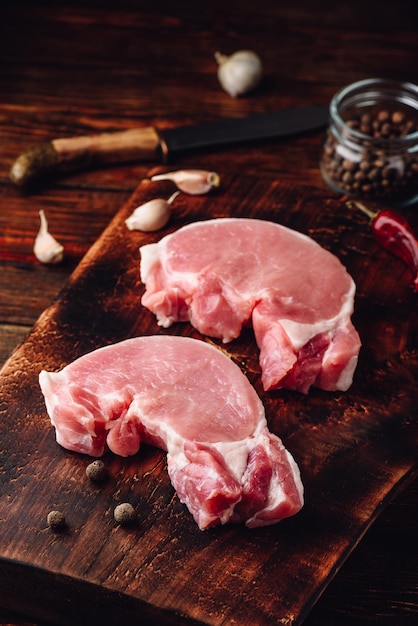 Two raw pork loin steaks