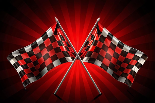 Two red and black checkered flags are crossed over each other