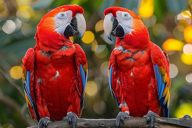 Two Red and Blue Parrots Sitting on a Tree Branch