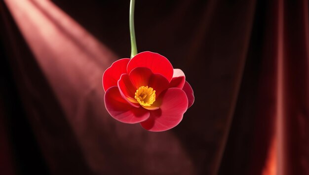 two red flowers with yellow center and one yellow in the middle