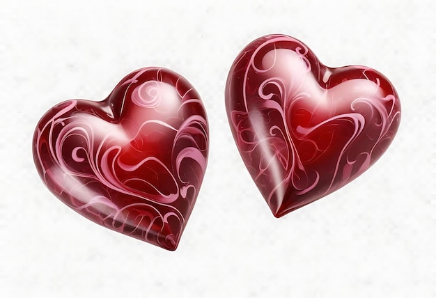 Two Red hearts isolated on a transparent White background