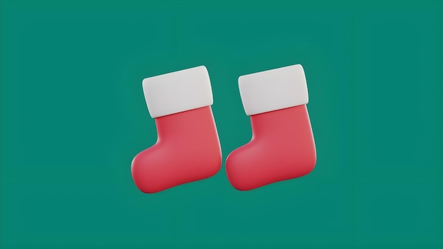 Photo two red and white socks that are on a green background