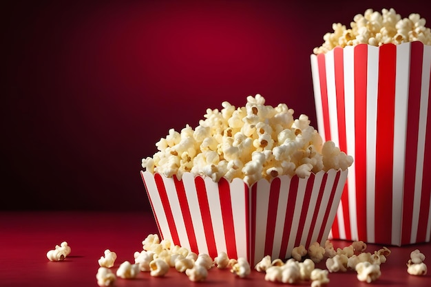 Two Red and White Striped Buckets of Popcorn