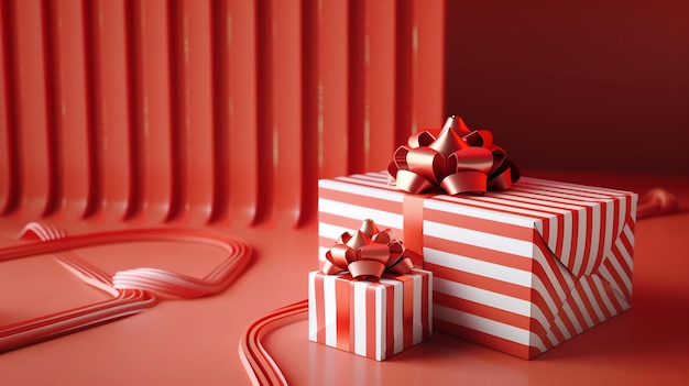 Two Red and White Striped Gift Boxes with Bows