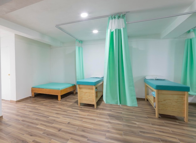 Two rehabilitation stretchers in a physical rehabilitation clinic