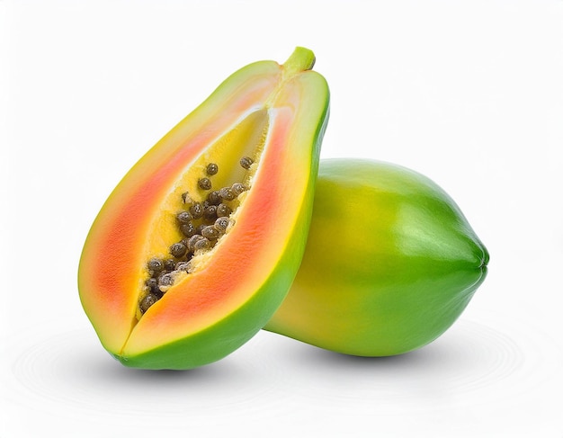 Photo two ripe papaya are shown on a white background