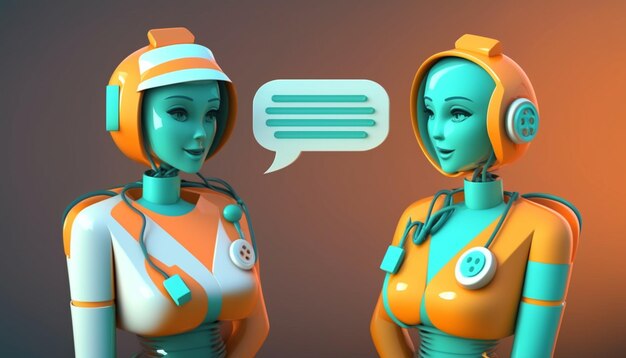 Two robots with a speech bubble that says'robot'on it