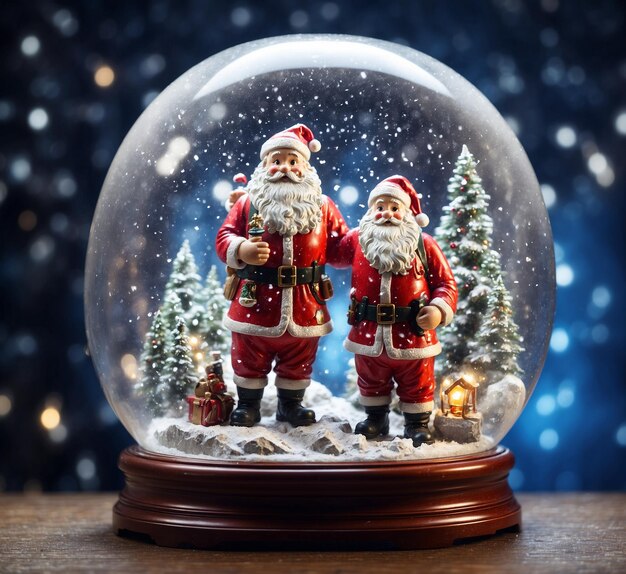 Photo two santas are in a snow globe with santa claus on it