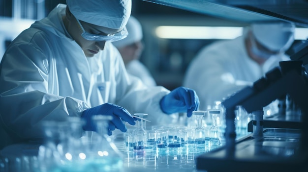 Two Scientists working in Laboratory for visual analyze the sample in petri dish