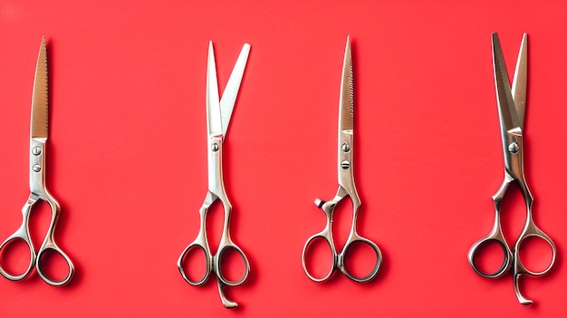 two scissors are on a red surface with a red background