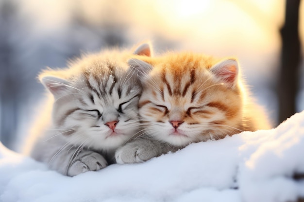 Two Scottish Fold kittens cats is sleeping Generative AI