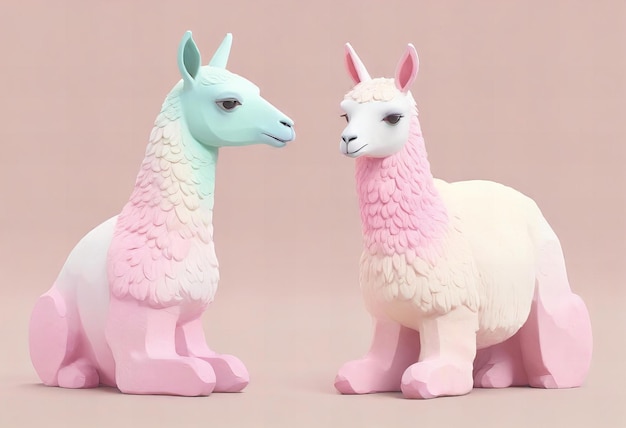 Photo two sheeps with the same colored body and one is pink and white