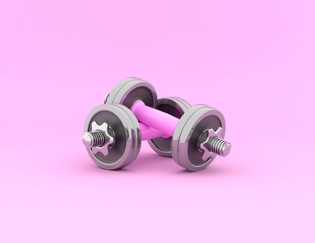 Two shiny iron isolated dumbbells 3D rendering