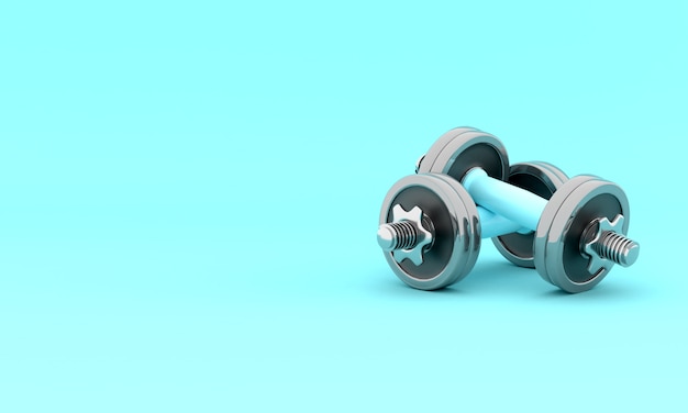 Two shiny iron isolated dumbbells. 3D rendering