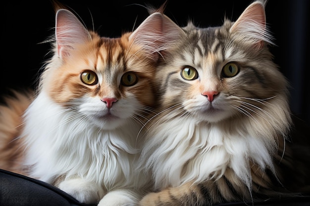 Two Siberian cats in studio in a gray background generative IA