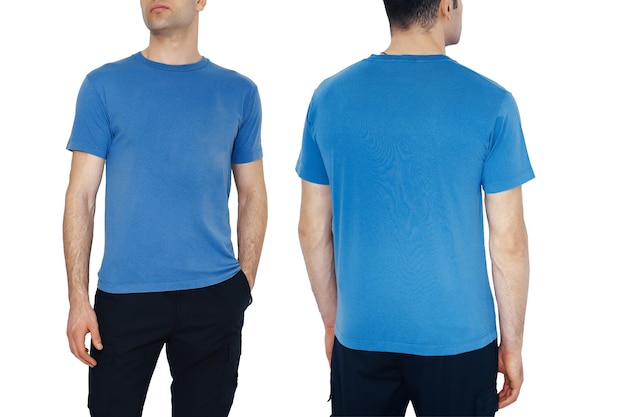 Two side of men's blue tshirts mockup Design templatemockup