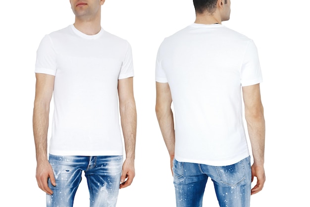 Two side of White tshirts with copy space on gray background