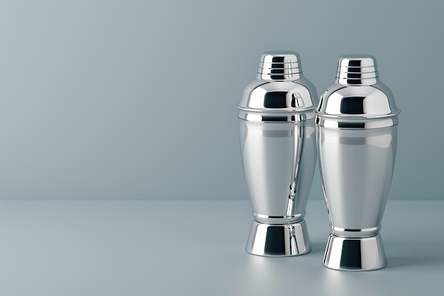 Photo two silver cocktail shakers illustration