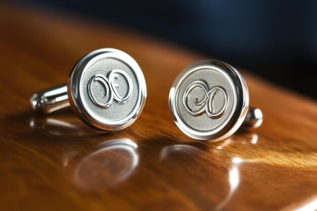 Photo two silver cufflinks with intertwined rings design