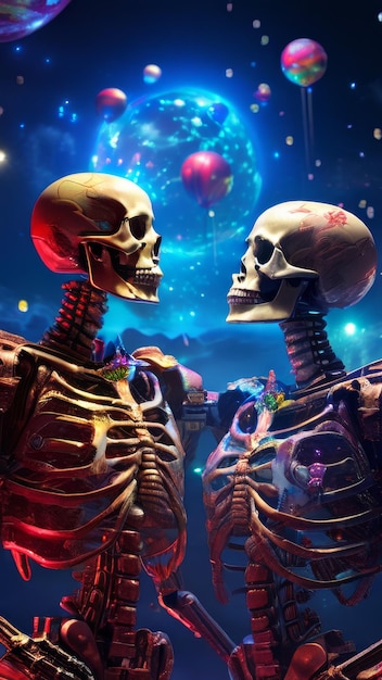 two skeletons are shown with a sign that says skeleton