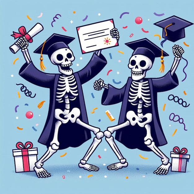 Photo two skeletons holding a letter and a letter that says quot the year quot