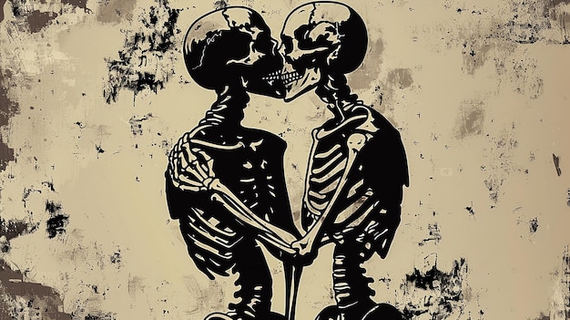 Photo two skeletons kissing passionately in a demonic gothic style