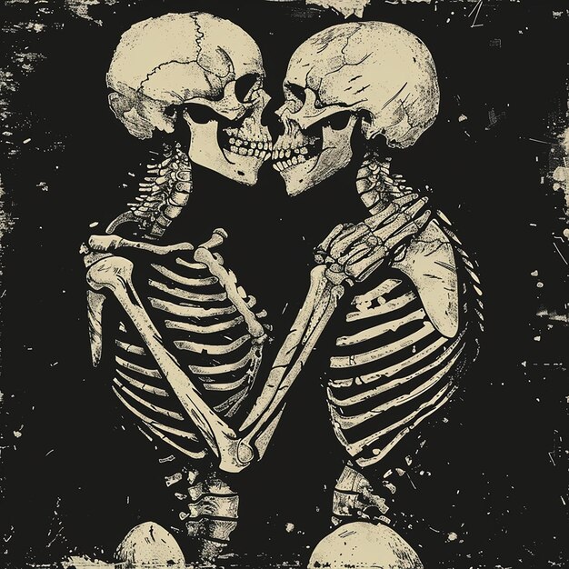 Photo two skeletons kissing passionately in a demonic gothic style