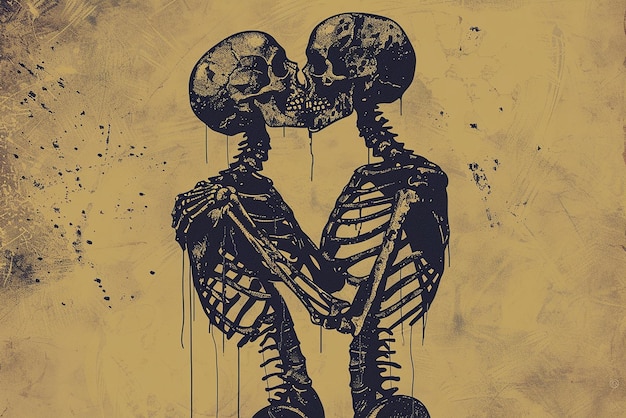 Photo two skeletons kissing passionately in a demonic gothic style