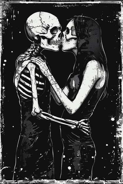 Photo two skeletons in love kissing each other