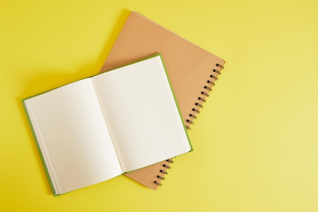 Two sketchbooks with brown kraft sheets on yellow background