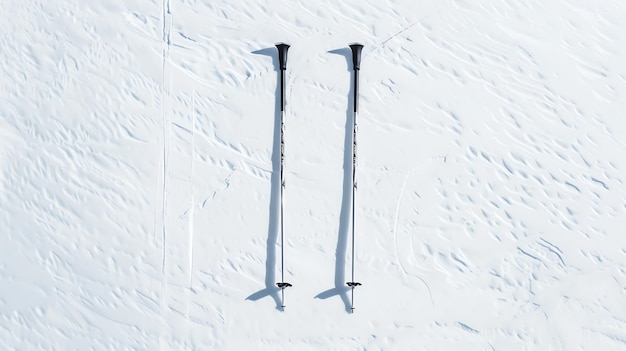 Photo two ski poles are planted in the snow the poles are black and white the snow is white and has a rough texture