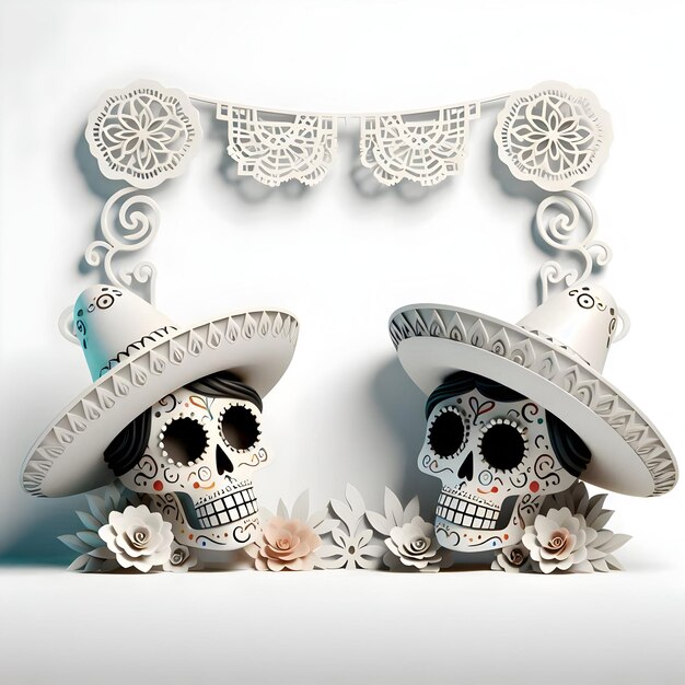 Photo two skulls with a hat that says  ls  on them