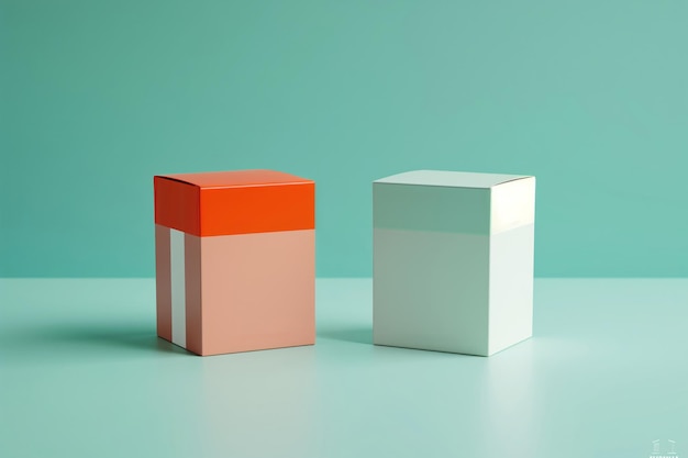 Two sleek and modern product boxes with a subtle branding staged on a soft teal backdrop