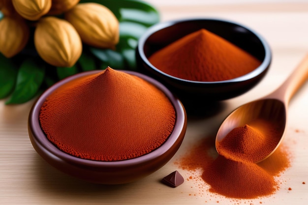 Two small ceramic bowls with cocoa powder on them