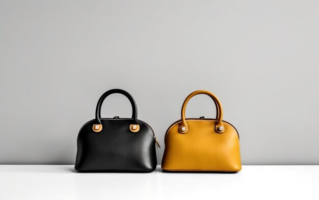 Two small handbags next to each other, one of which is black and yellow.