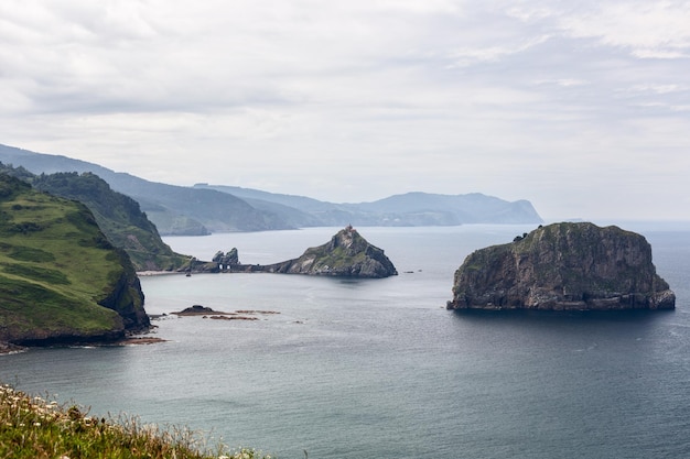 Two small islands Gaztelugatxe and Aketx Basque country Cape Matxitxako Bermeo Spain