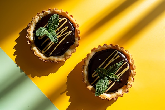 Two Small Tarts with Chocolate and Mint Filling