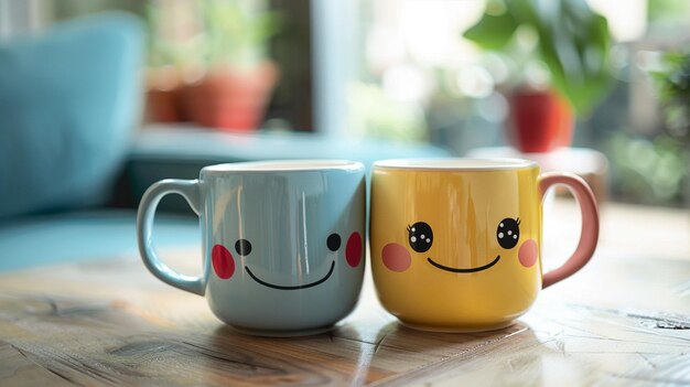 Two Smiling Face Coffee Cups