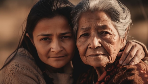 Two smiling seniors embrace in nature love generated by AI