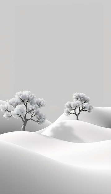 Photo two snowcovered trees stand in a white undulating landscape